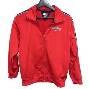 Vintage Y2K Tommy Hilfiger Womens Track Jacket Size S Red Zip Up Spell Out Flag